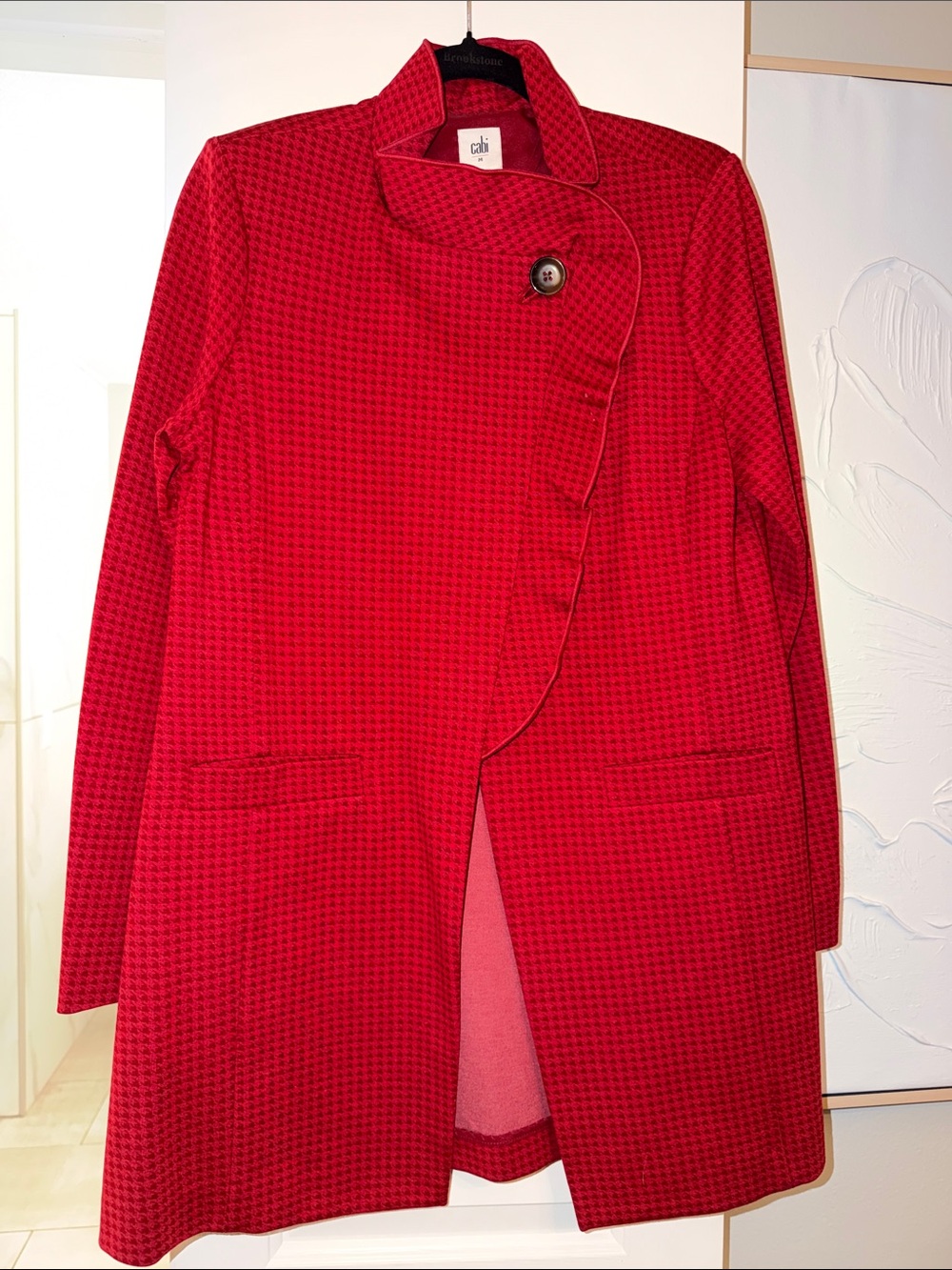 CAbi Celebration Coat. Red Houndstooth Single-Button Coat. Like New Size Medium